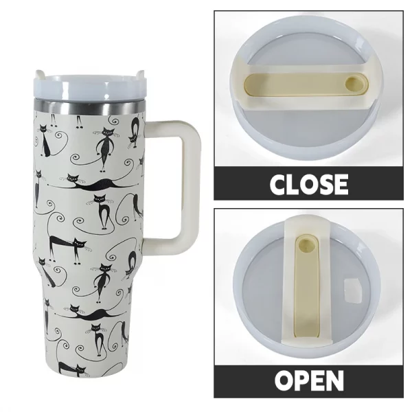 40 oz Stainless Steel Luxury 3D Cat Printed Vacuum Tumbler Travel Mug Flexible Rubber Handle for Hot Cold Camping - Image 6