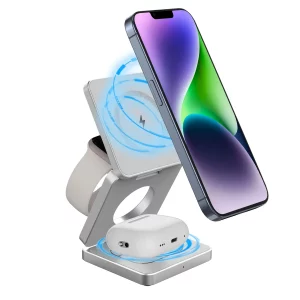 15W Magnetic Trifold Wireless Charger & Mobile Phone Charging Stand, Charging for iPhone 16 15 14 13  ,for Air pods & I Watch