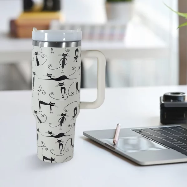 40 oz Stainless Steel Luxury 3D Cat Printed Vacuum Tumbler Travel Mug Flexible Rubber Handle for Hot Cold Camping - Image 2