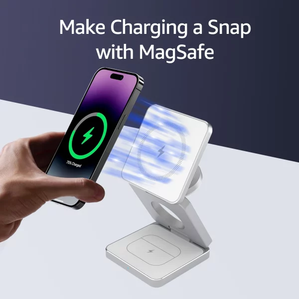 15W Magnetic Trifold Wireless Charger & Mobile Phone Charging Stand, Charging for iPhone 16 15 14 13  ,for Air pods & I Watch - Image 4
