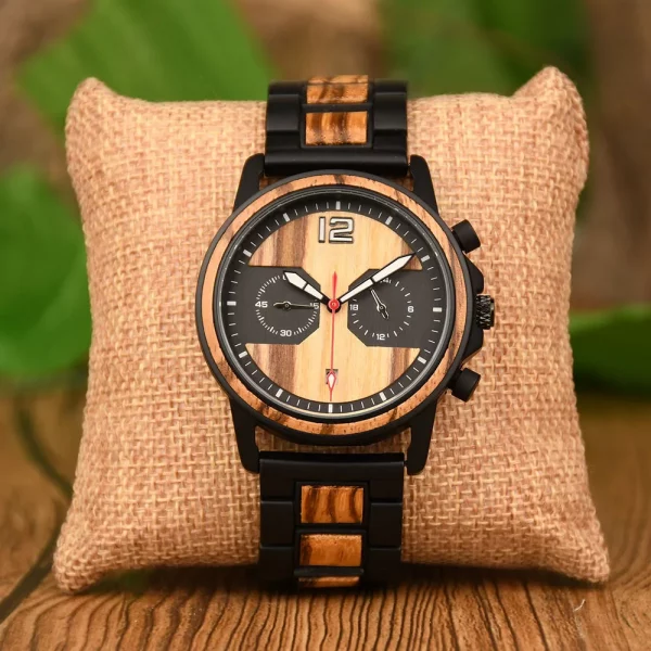 DODO DEER Stylish Wooden Timepiece Men's Zebrawood Chronograph Watch with Black Alloy Case - Image 2