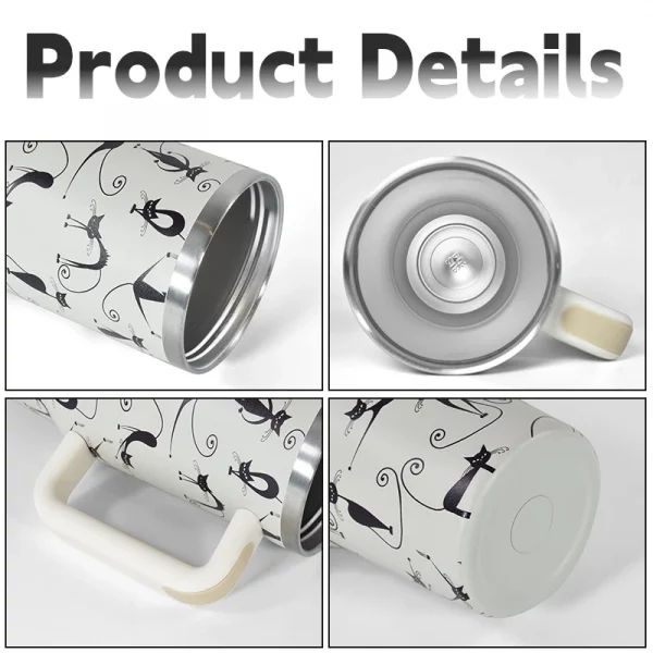 40 oz Stainless Steel Luxury 3D Cat Printed Vacuum Tumbler Travel Mug Flexible Rubber Handle for Hot Cold Camping - Image 5