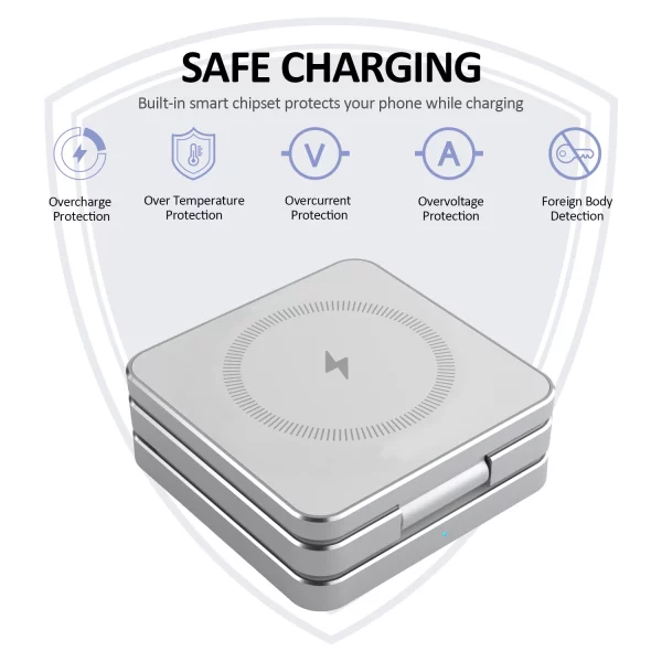 15W Magnetic Trifold Wireless Charger & Mobile Phone Charging Stand, Charging for iPhone 16 15 14 13  ,for Air pods & I Watch - Image 5