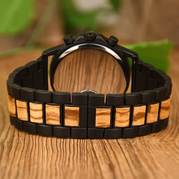 DODO DEER Stylish Wooden Timepiece Men's Zebrawood Chronograph Watch with Black Alloy Case - Image 6