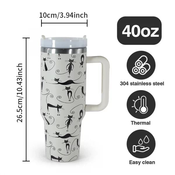 40 oz Stainless Steel Luxury 3D Cat Printed Vacuum Tumbler Travel Mug Flexible Rubber Handle for Hot Cold Camping - Image 4