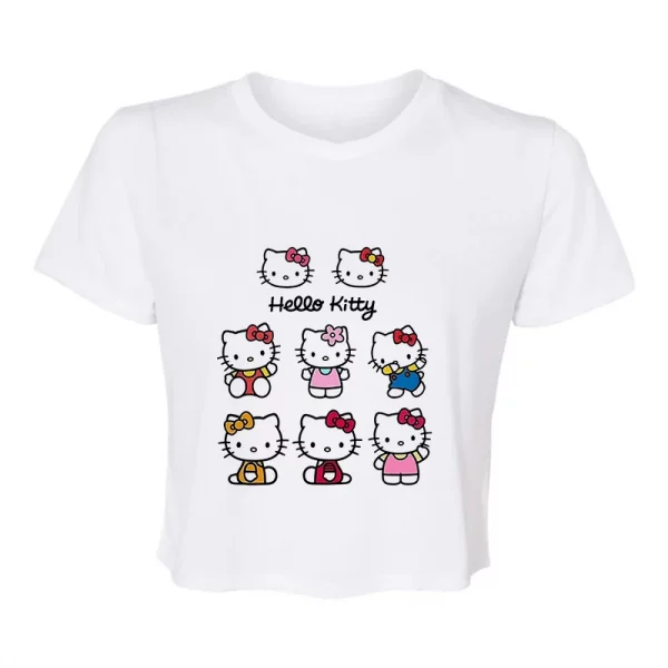 Sanrio Hello Kitty Cartoon Graphic T Shirt Women Clothes Short Sleeve Slim T-shirts Japan Summer Crop Tops White Baby Tees Y2k - Image 14