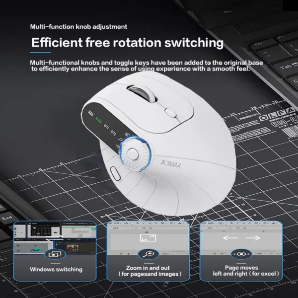 Wireless Vertical Mouse Rechargeable Optical Mice With Function Adjustment Knob Ergonomic Mouse for Multi-Purpose - Image 2