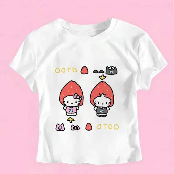 Sanrio Hello Kitty Cartoon Graphic T Shirt Women Clothes Short Sleeve Slim T-shirts Japan Summer Crop Tops White Baby Tees Y2k - Image 19