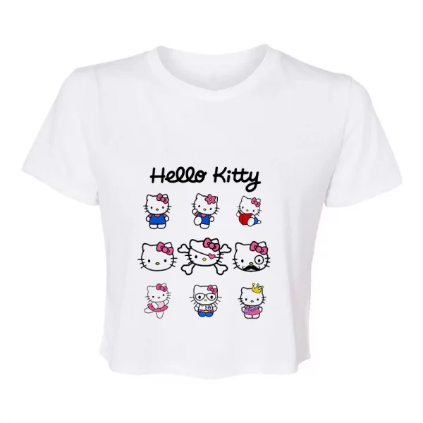 Sanrio Hello Kitty Cartoon Graphic T Shirt Women Clothes Short Sleeve Slim T-shirts Japan Summer Crop Tops White Baby Tees Y2k - Image 12