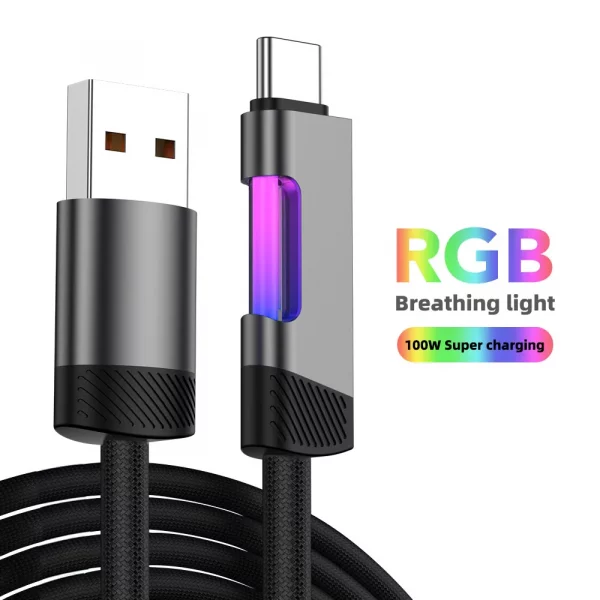 RGB Fast Charging Cable 120W 6A USB Type C Charge Cable with RGB Ambient Light - Image 8