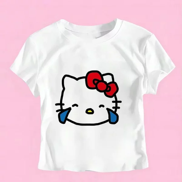 Sanrio Hello Kitty Cartoon Graphic T Shirt Women Clothes Short Sleeve Slim T-shirts Japan Summer Crop Tops White Baby Tees Y2k - Image 11