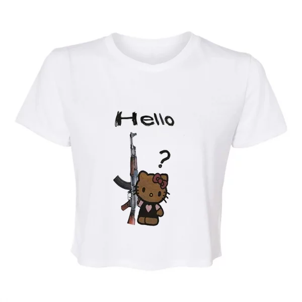 Sanrio Hello Kitty Cartoon Graphic T Shirt Women Clothes Short Sleeve Slim T-shirts Japan Summer Crop Tops White Baby Tees Y2k - Image 4