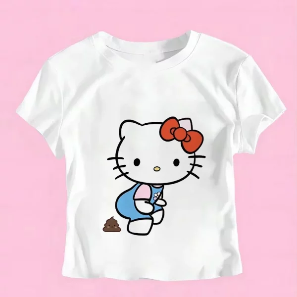 Sanrio Hello Kitty Cartoon Graphic T Shirt Women Clothes Short Sleeve Slim T-shirts Japan Summer Crop Tops White Baby Tees Y2k - Image 24