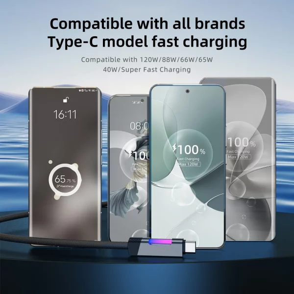 RGB Fast Charging Cable 120W 6A USB Type C Charge Cable with RGB Ambient Light - Image 5