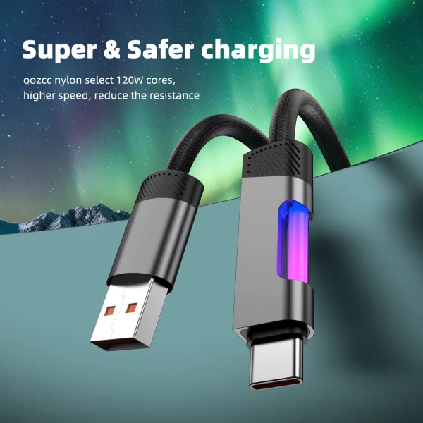 RGB Fast Charging Cable 120W 6A USB Type C Charge Cable with RGB Ambient Light - Image 4