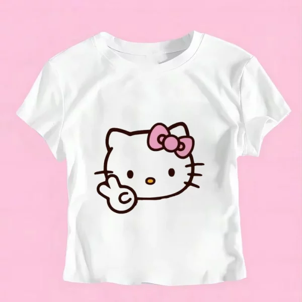 Sanrio Hello Kitty Cartoon Graphic T Shirt Women Clothes Short Sleeve Slim T-shirts Japan Summer Crop Tops White Baby Tees Y2k - Image 10