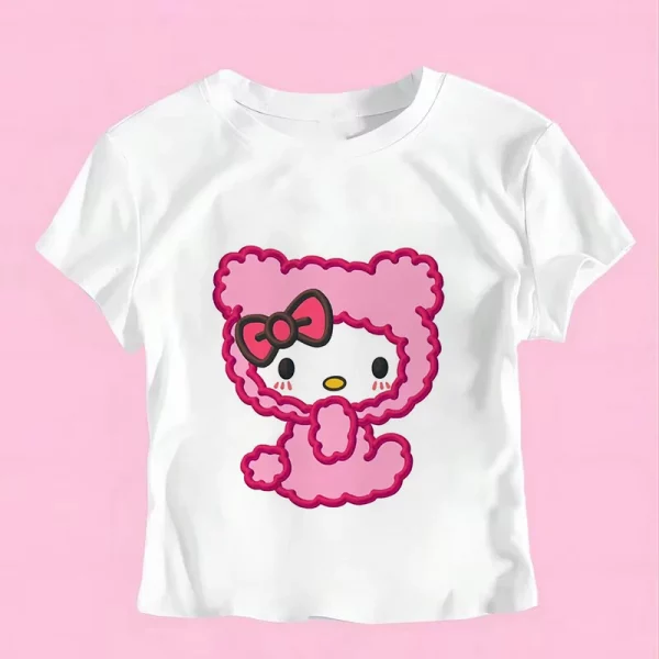 Sanrio Hello Kitty Cartoon Graphic T Shirt Women Clothes Short Sleeve Slim T-shirts Japan Summer Crop Tops White Baby Tees Y2k - Image 25