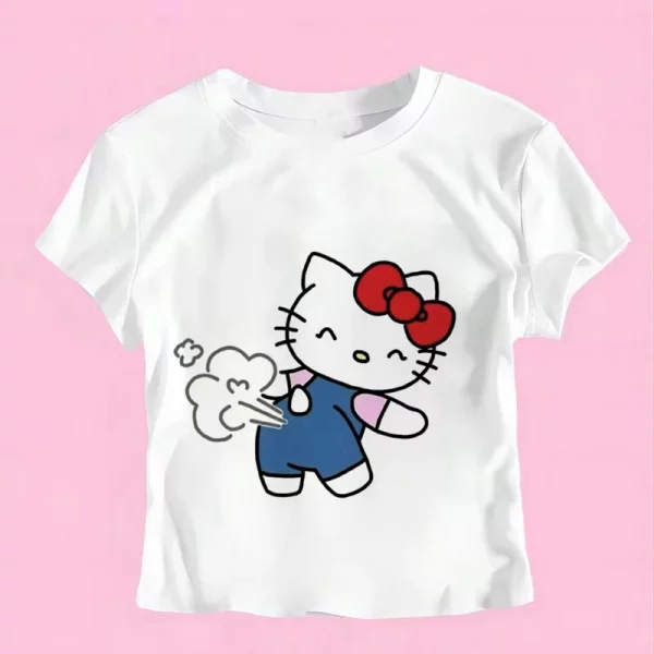 Sanrio Hello Kitty Cartoon Graphic T Shirt Women Clothes Short Sleeve Slim T-shirts Japan Summer Crop Tops White Baby Tees Y2k - Image 21