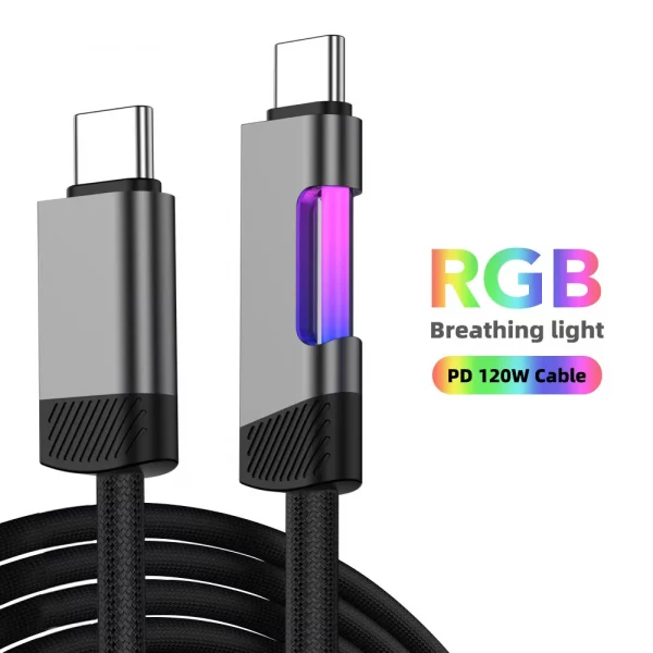 RGB Fast Charging Cable 120W 6A USB Type C Charge Cable with RGB Ambient Light - Image 7