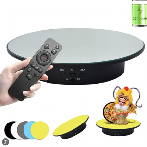 360 Degree Photography Turntable with Remote Control, 5 PVC Backgrounds,Battery/USB Power Supply for Product Photography Display
