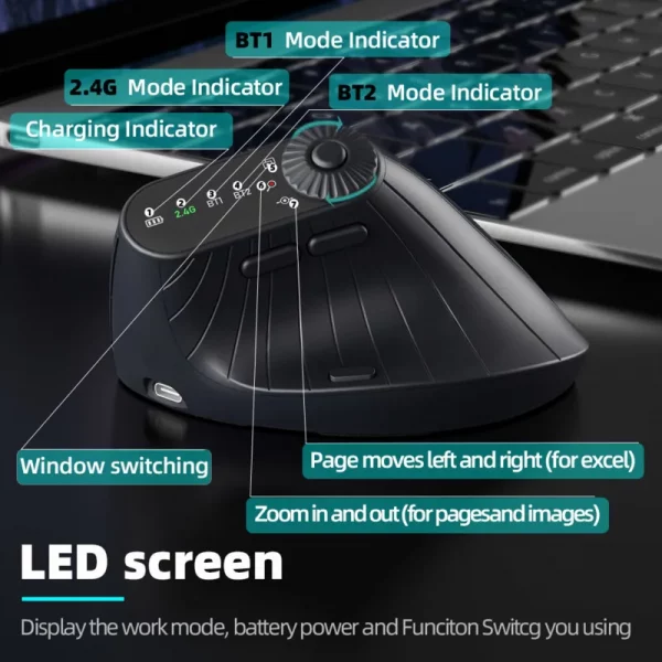 Wireless Vertical Mouse Rechargeable Optical Mice With Function Adjustment Knob Ergonomic Mouse for Multi-Purpose - Image 3